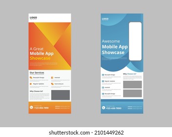 mobile apps roll up banner template. smartphone icons mockup. application presentation. magazine ads. cover. banner,  poster. leaflet, print-ready