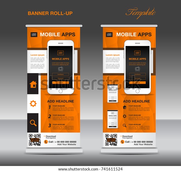 mobile apps roll banner template stand stock vector royalty mobile app layout template