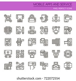 Mobile Apps and Service , Thin Line and Pixel Perfect Icons
