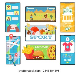 Mobile apps for smartphone vector illustration set