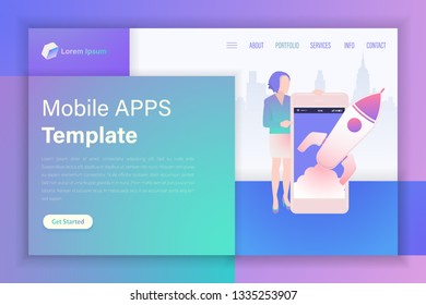 Mobile Apps Template Landing Page Vector Illustration. Modern Website Design 