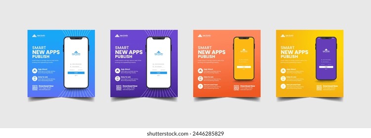 Mobile apps web banner ads for promotion poster. Website promotion social media post and web banner template.