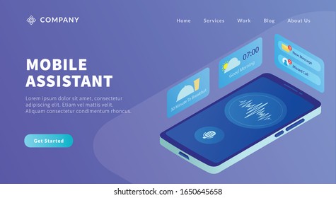 mobile assistant app concept with smartphone and business icon help with artificial intelligence technology for website template or landing homepage