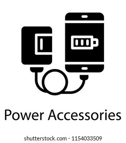 
A mobile attached to a power bank denoting power accessories icon
