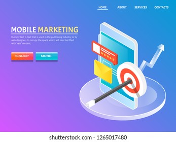 Mobile audience targeting, Smart digital marketing, App marketing flat design 3D isometric vector template
