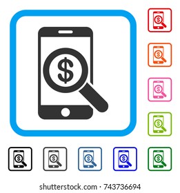 Mobile Audit icon. Flat grey pictogram symbol in a blue rounded square. Black, gray, green, blue, red, orange color additional versions of Mobile Audit vector.