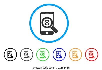 Mobile Audit rounded icon. Style is a flat mobile audit gray symbol inside light blue circle with black, gray, green, blue, red, orange color versions. Vector designed for web and software interfaces.