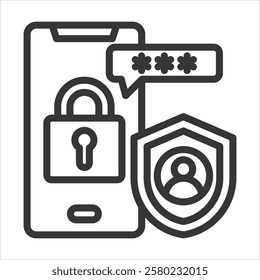Mobile Authentication Outline Icon Vector Illustration