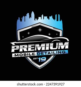 Mobile Auto-Detaillierung Logo Design mit City Skyline