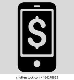 Mobile Balance icon. Vector style is flat iconic symbol with rounded angles, black color, light gray background.