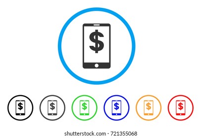 Mobile Balance rounded icon. Style is a flat mobile balance grey symbol inside light blue circle with black, gray, green, blue, red, orange variants. Vector designed for web and software interfaces.