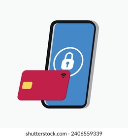 Mobile bank, e-bank mobile phone and bank card security screen illustration