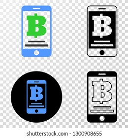 Mobile bank EPS vector icon with contour, black and colored versions. Illustration style is flat iconic symbol on chess transparent background.
