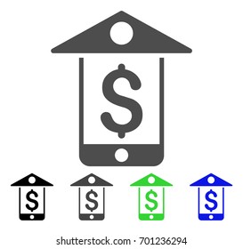 Mobile Bank flat vector pictograph. Colored mobile bank, gray, black, blue, green icon versions. Flat icon style for graphic design.