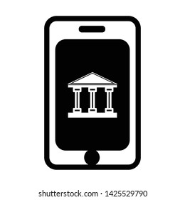 Mobile Bank icon. Vector illustration style is flat iconic bicolor symbol, intensive black colors, white background. Designed for web and software interfaces. - Vector 