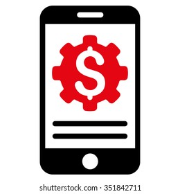 Mobile Bank Options vector icon. Style is bicolor flat symbol, intensive red and black colors, rounded angles, white background.