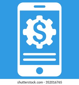 Mobile Bank Options vector icon. Style is flat symbol, white color, rounded angles, blue background.