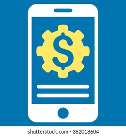 Mobile Bank Options vector icon. Style is bicolor flat symbol, yellow and white colors, rounded angles, blue background.