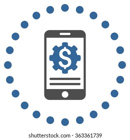 Mobile Bank Options vector icon. Style is bicolor flat circled symbol, cobalt and gray colors, rounded angles, white background.
