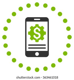 Mobile Bank Options vector icon. Style is bicolor flat circled symbol, eco green and gray colors, rounded angles, white background.