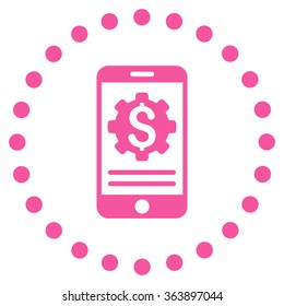 Mobile Bank Options vector icon. Style is flat circled symbol, pink color, rounded angles, white background.