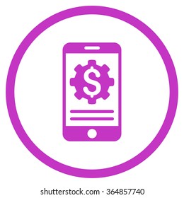 Mobile Bank Options vector icon. Style is flat circled symbol, violet color, rounded angles, white background.