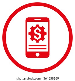 Mobile Bank Options vector icon. Style is flat circled symbol, red color, rounded angles, white background.