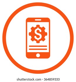Mobile Bank Options vector icon. Style is flat circled symbol, orange color, rounded angles, white background.