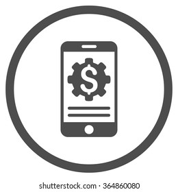 Mobile Bank Options vector icon. Style is flat circled symbol, gray color, rounded angles, white background.