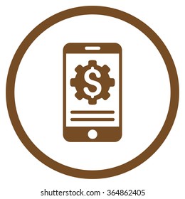Mobile Bank Options vector icon. Style is flat circled symbol, brown color, rounded angles, white background.
