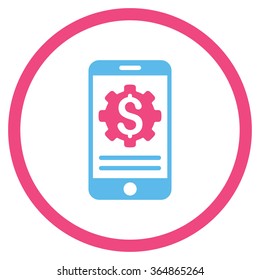 Mobile Bank Options vector icon. Style is bicolor flat circled symbol, pink and blue colors, rounded angles, white background.