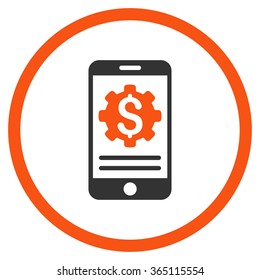 Mobile Bank Options vector icon. Style is bicolor flat circled symbol, orange and gray colors, rounded angles, white background.
