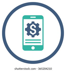 Mobile Bank Options vector icon. Style is bicolor flat circled symbol, cobalt and cyan colors, rounded angles, white background.