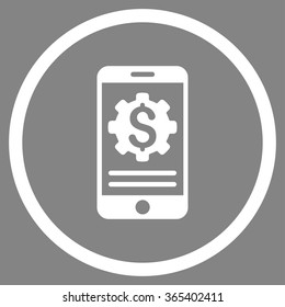 Mobile Bank Options vector icon. Style is flat circled symbol, white color, rounded angles, gray background.