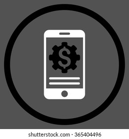 Mobile Bank Options vector icon. Style is bicolor flat circled symbol, black and white colors, rounded angles, gray background.