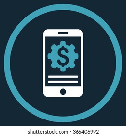 Mobile Bank Options vector icon. Style is bicolor flat circled symbol, blue and white colors, rounded angles, dark blue background.