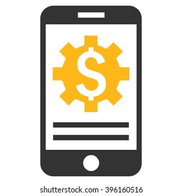Mobile Bank Options vector icon. Style is flat symbol, yellow color, white background.
