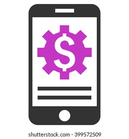 Mobile Bank Options vector icon. Style is flat symbol, violet color, white background.