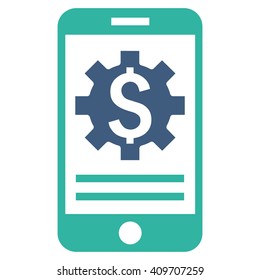Mobile Bank Options vector icon. Style is bicolor flat symbol, cobalt and cyan colors, white background.