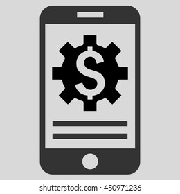 Mobile Bank Options vector icon. Style is flat symbol, black color, light gray background.
