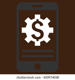 Mobile Bank Options vector icon. Style is flat symbol, white color, brown background.