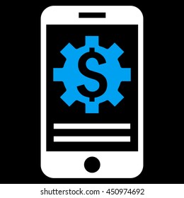 Mobile Bank Options vector icon. Style is bicolor flat symbol, blue and white colors, black background.