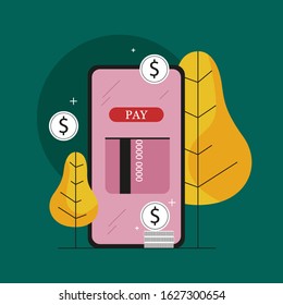 Mobile bank and mobile payment concept. Digital service for financial operation. Credit and payment, electronic wallet. Modern technology. Isolated flat illustration