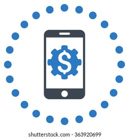 Mobile Bank Setup vector icon. Style is bicolor flat circled symbol, smooth blue colors, rounded angles, white background.