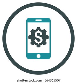 Mobile Bank Setup vector icon. Style is bicolor flat circled symbol, soft blue colors, rounded angles, white background.