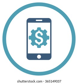 Mobile Bank Setup vector icon. Style is bicolor flat circled symbol, cyan and blue colors, rounded angles, white background.