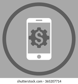 Mobile Bank Setup vector icon. Style is bicolor flat circled symbol, dark gray and white colors, rounded angles, silver background.