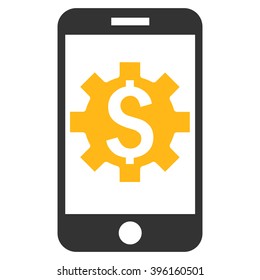 Mobile Bank Setup vector icon. Style is flat symbol, yellow color, white background.
