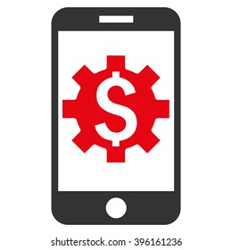 Mobile Bank Setup vector icon. Style is flat symbol, red color, white background.