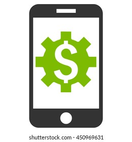 Mobile Bank Setup vector icon. Style is bicolor flat symbol, eco green and gray colors, white background.